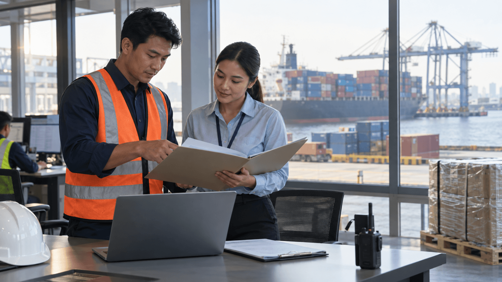 Un team export vietnamita e un importatore indonesiano verificano i documenti prima del carico