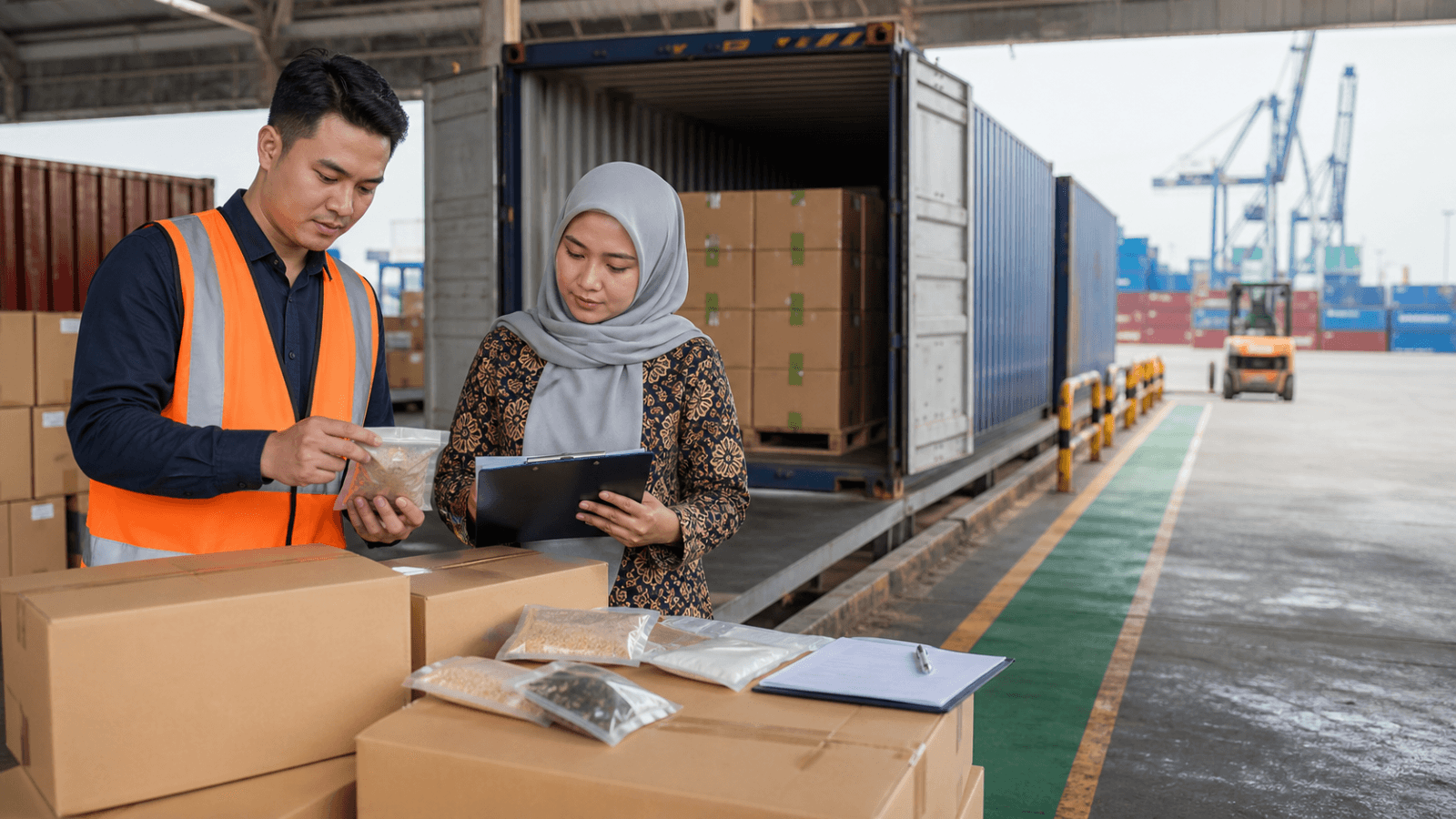 Karton ekspor Vietnam diperiksa dokumen halal dan penanganan terpisah sebelum dimuat menuju Indonesia