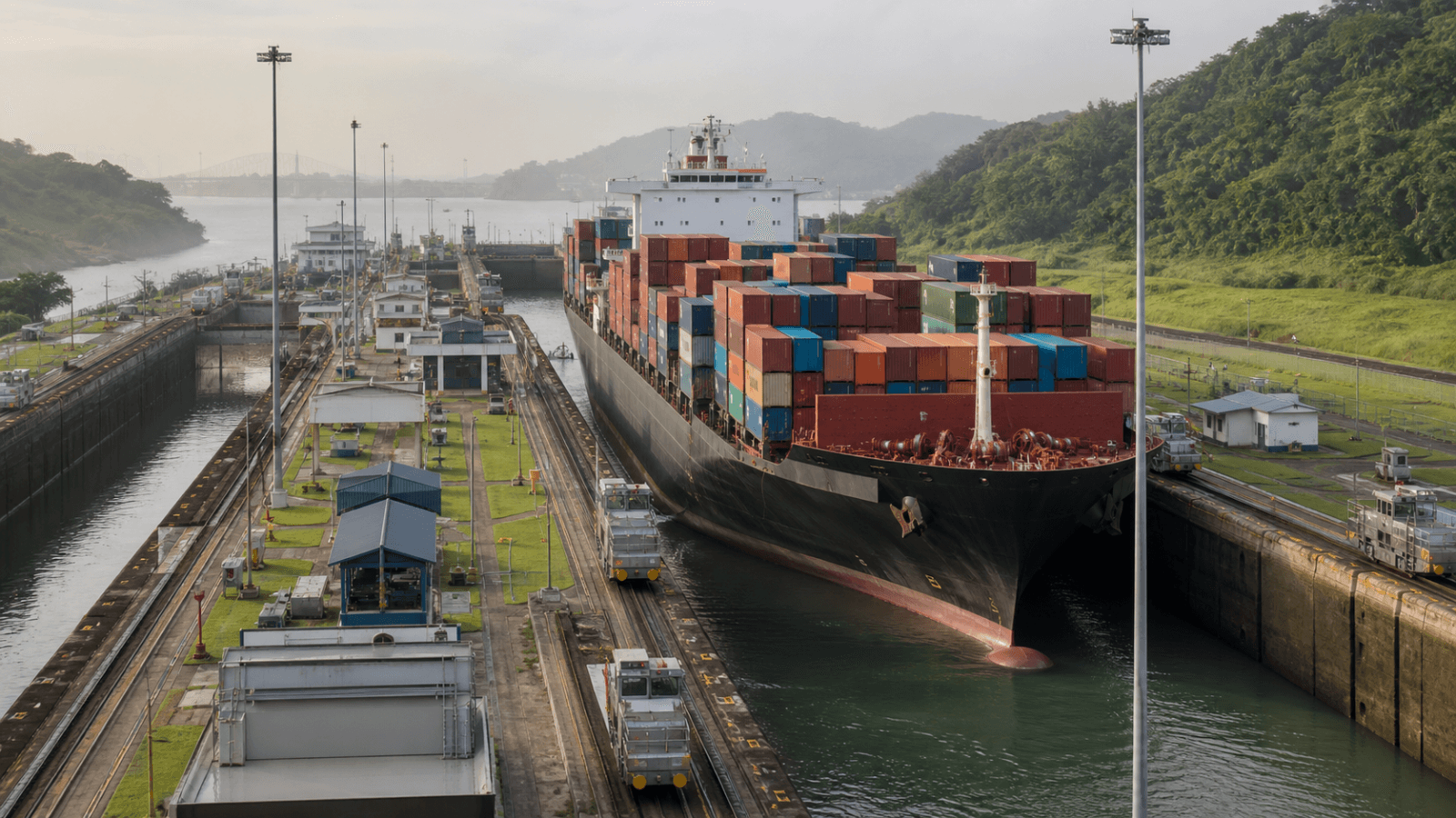 Portacontainer in ingresso alle chiuse del Canale di Panama con merci dal Vietnam verso gli Stati Uniti