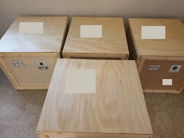 Wooden crates with shipping information concealed